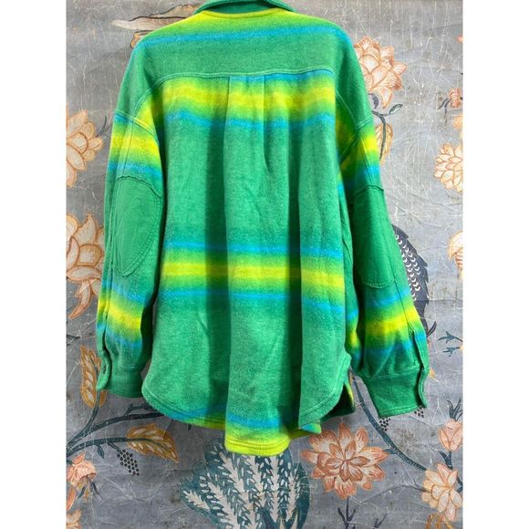 Free People Ruby West Coast Jacket Ombre Stripe Brushed Thermal Lime Green sz L - Picture 5 of 6